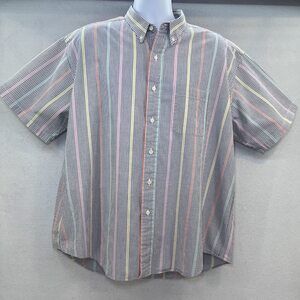 L.L. Bean short sleeve button down cotton seersucker pastel stripe mens sz XXL